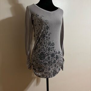 Gray Floral Embellished Women's Top